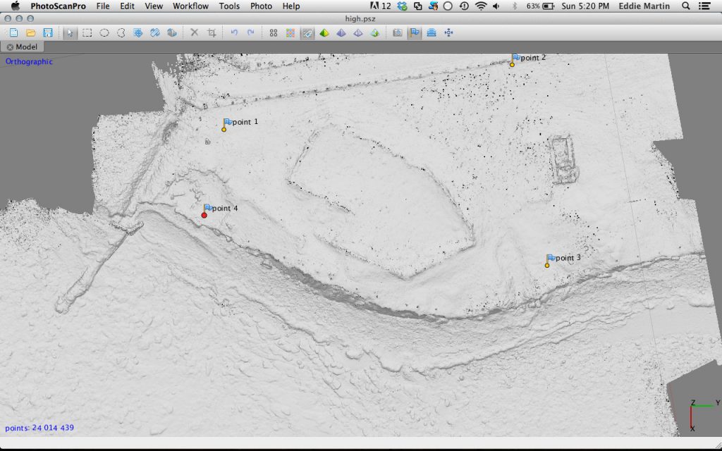 Overhead view of a digital terrain model of Newark settlement mound created using low level aerial photography.