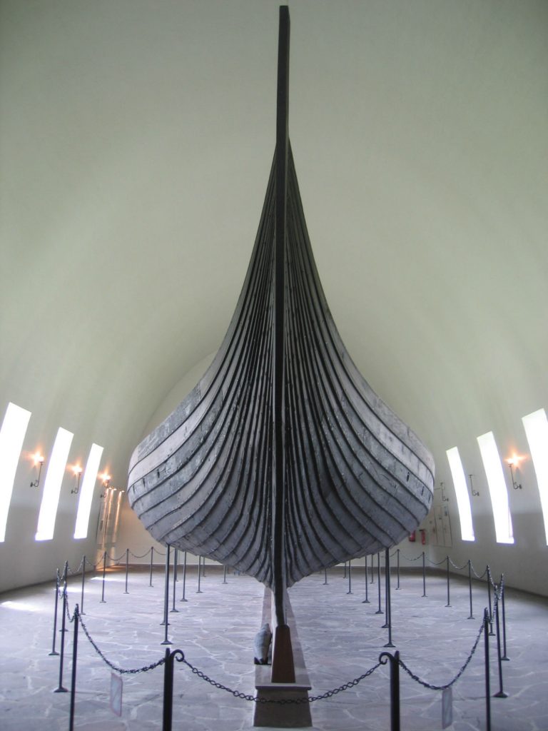 Gokstad viking ship in the Viking Ship Museum, Oslo showing clinker construction