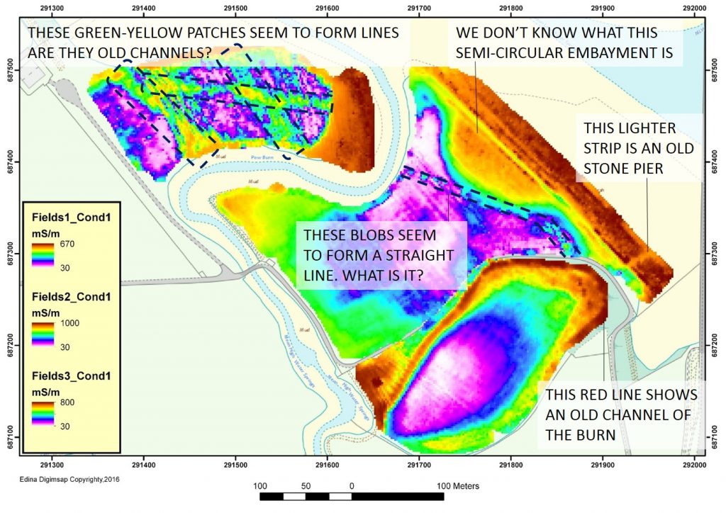 The results of the geophysical survey showing some potentially interesting features.