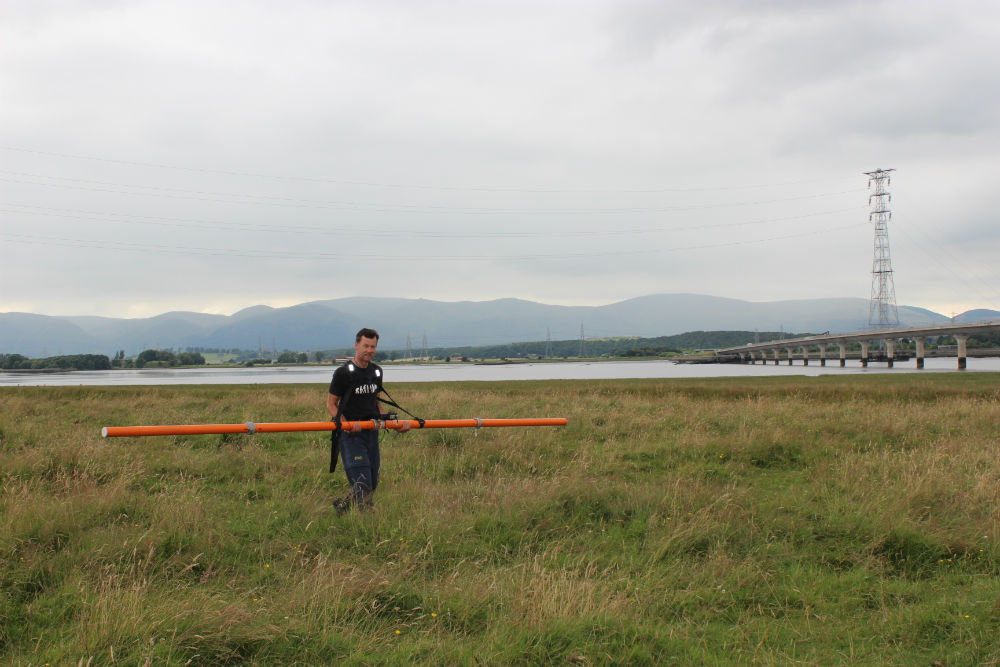Richard Bates, University of St Andrews carrying out electromagnetic conductivity survey.