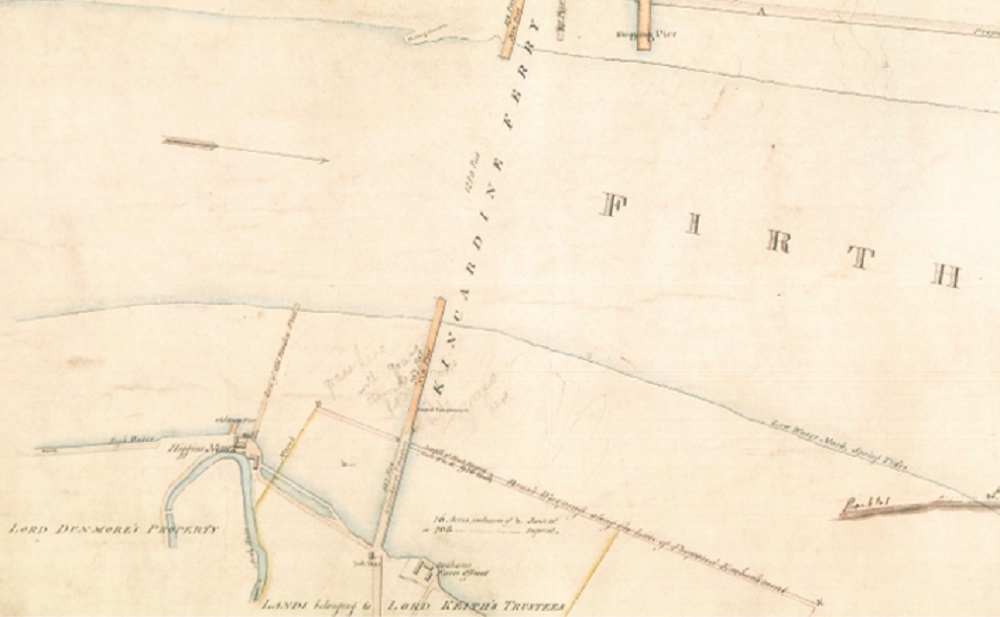 1828 map showing the old piers at Higgins Neuk and the Kincardine Ferry to the east