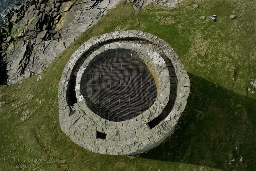 Looking down into the broch of Mousa showing the double wall, which is the defining feature of a broch. This image created using kite photography by Kieran Baxter. Go to www.topofly.com for more of Kieran's brilliant work.