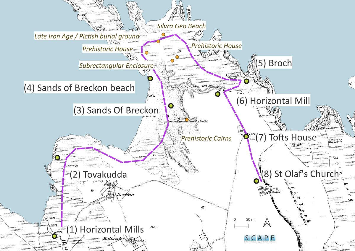 Map showing stops on the walk