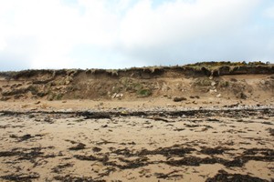 General view of eroding section of 18th century salt pans, April 2013