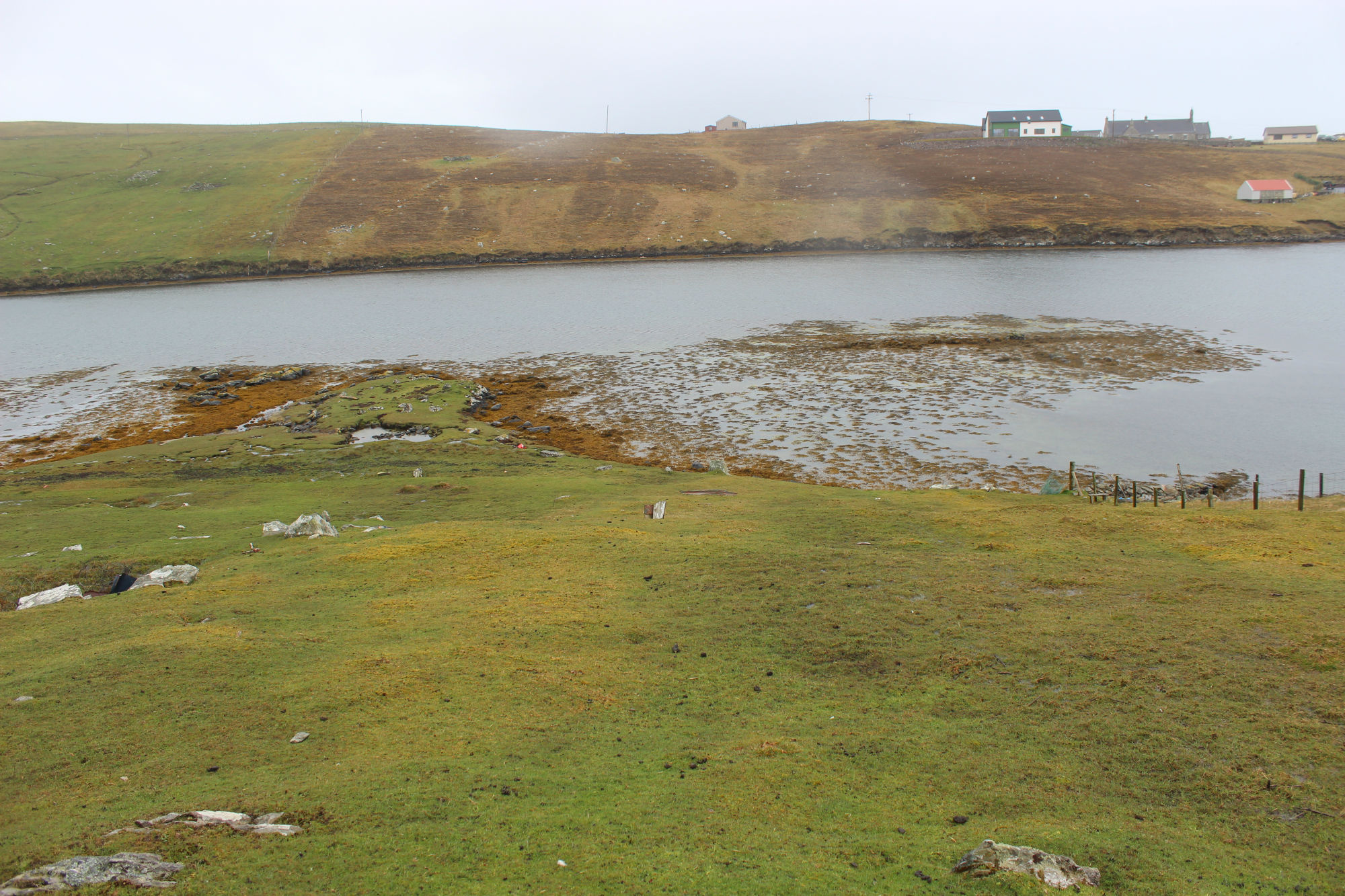 Site on the left, submerged field boundaries on the right, looking west