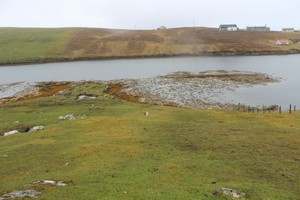 Site on the left, submerged field boundaries on the right, looking west