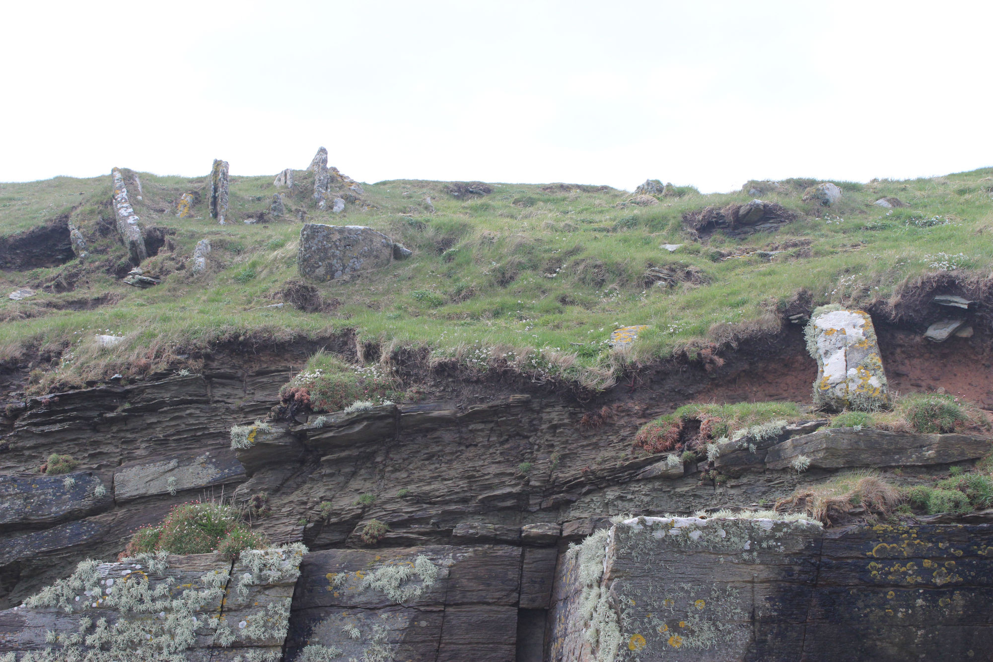 Peterkirk Broch, showing structural stone visible on surface of mound in relation to coast edge