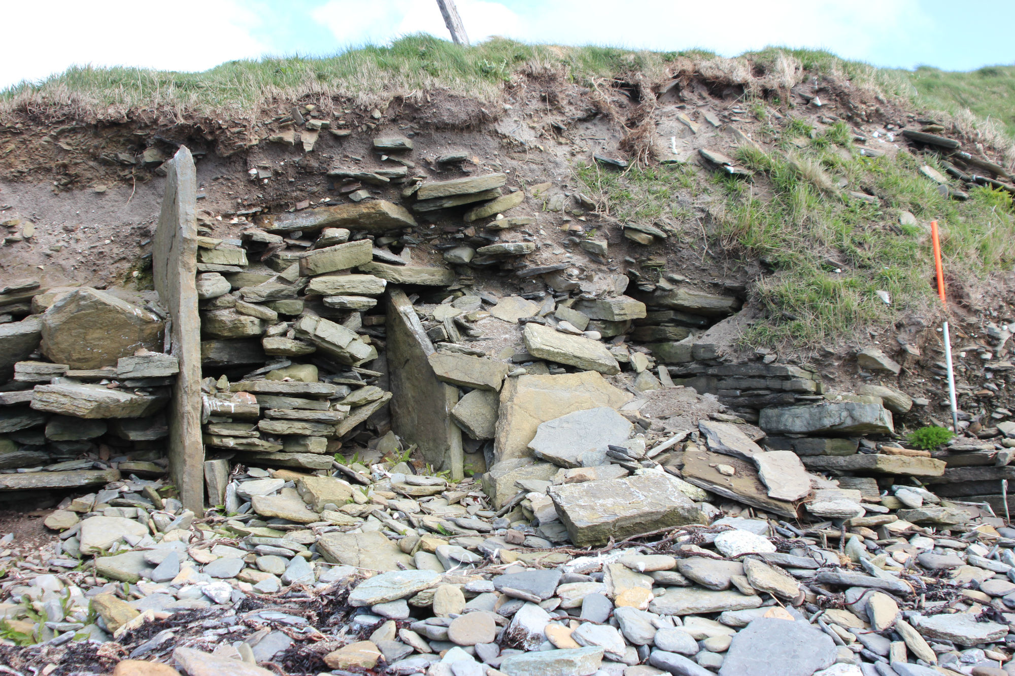 Ore Ledge Lopness Broch, view of the interior of the broch and the inner face of the wall to the south of the section