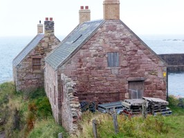 Closer view of harbour cottages, looking SE
