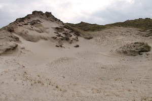 Spread of material and old ground surface showing unstable dunes surrounding