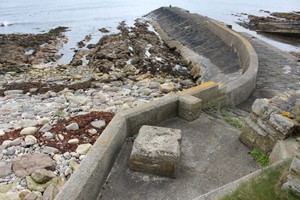 Upper end of pier and steps to storehouse building