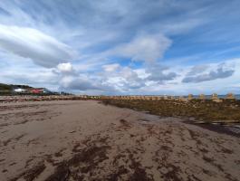 Anti-tank blocks at east (car park) end of West Beach, looking west
