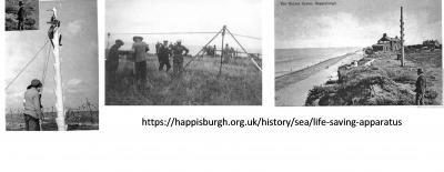 Screen shots of training in the use of rocket apparatus, showing rocket pole. From www.happisburgh.org.uk 