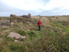 Possible corn drying kiln wih Boddam Castle in the background, looking east