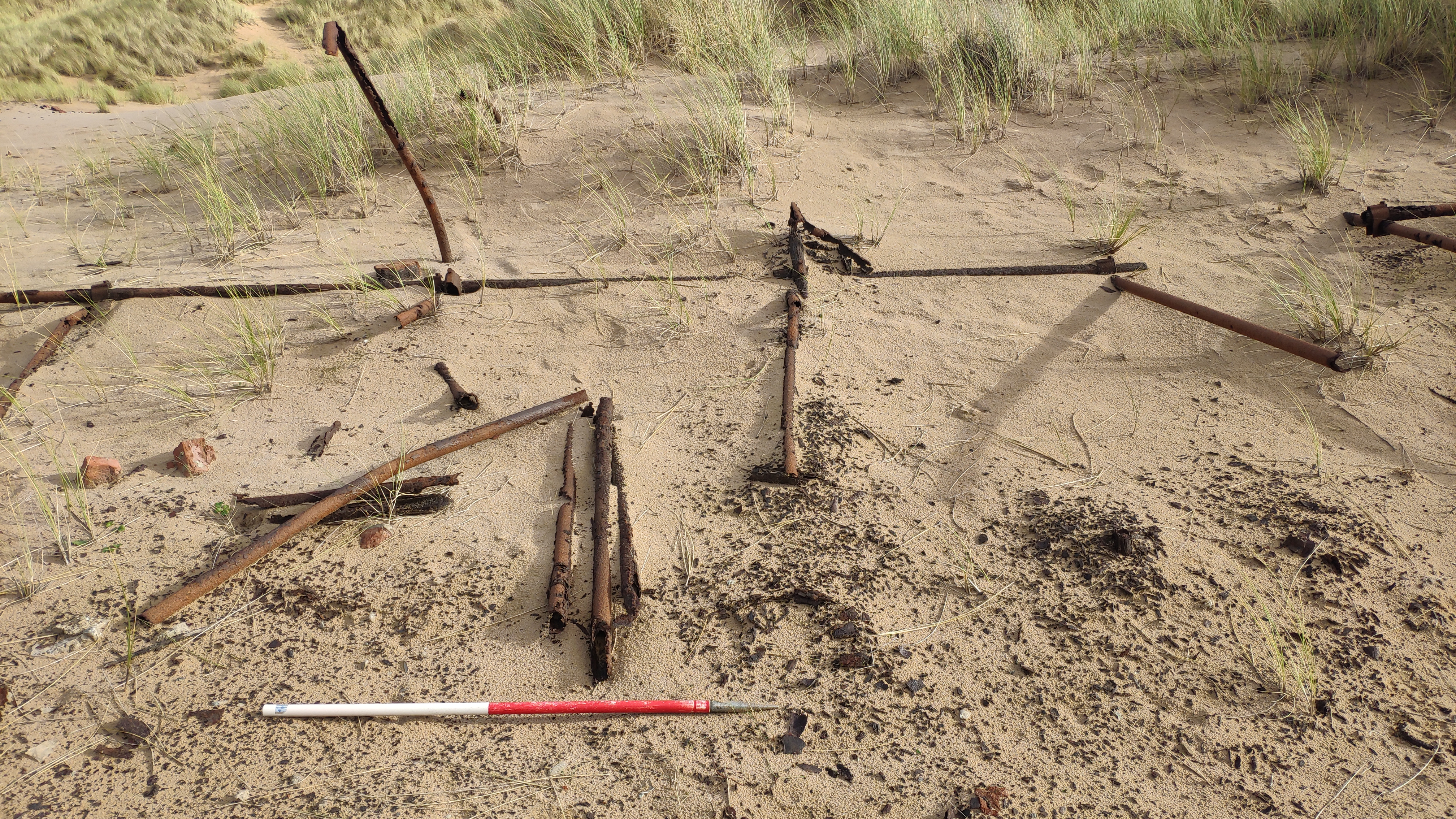 Remains of iron scaffolding within Foveran Links dunes