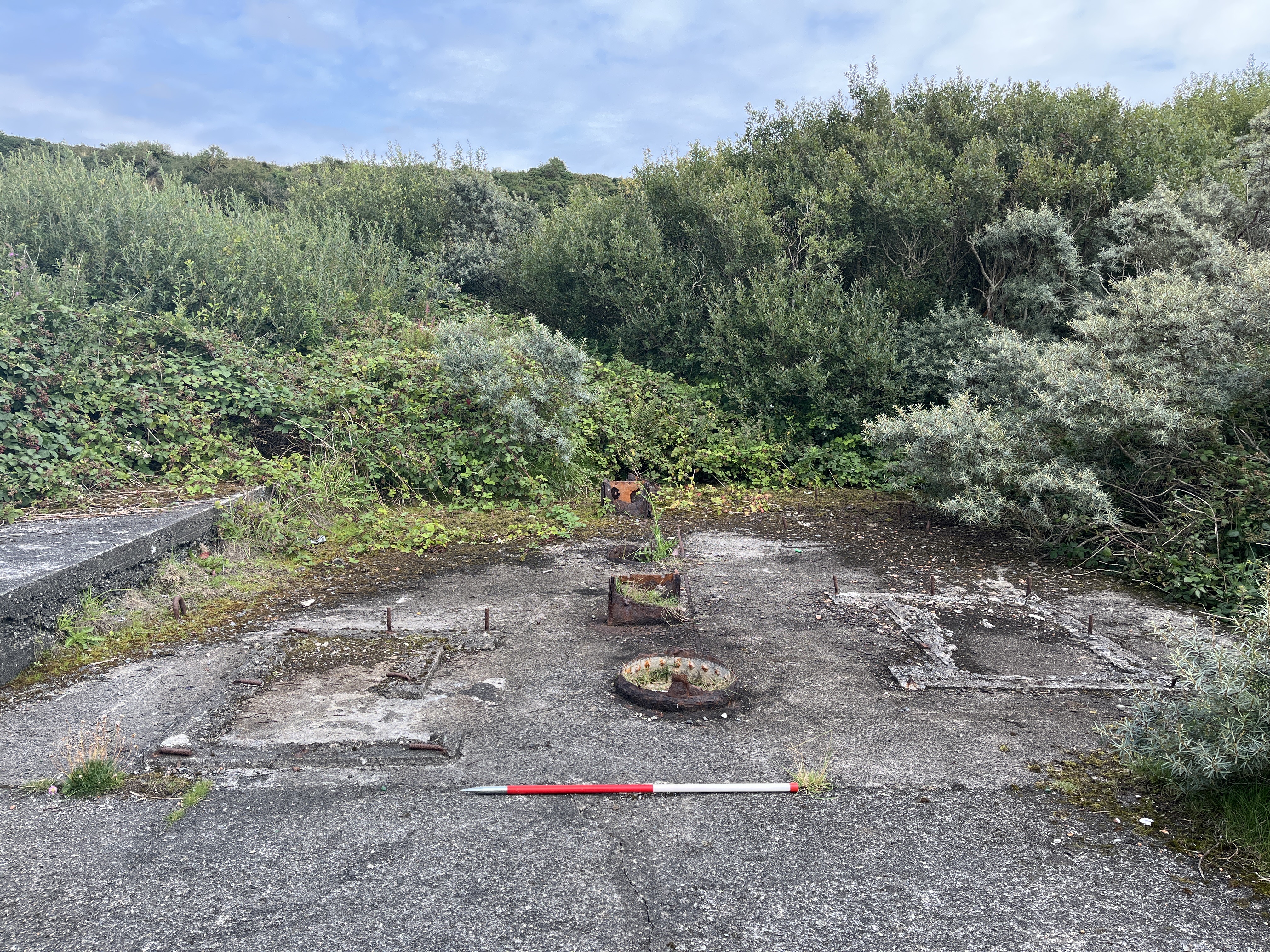 Concrete base immediately behind winch house, looking east. Location 6 on site map.