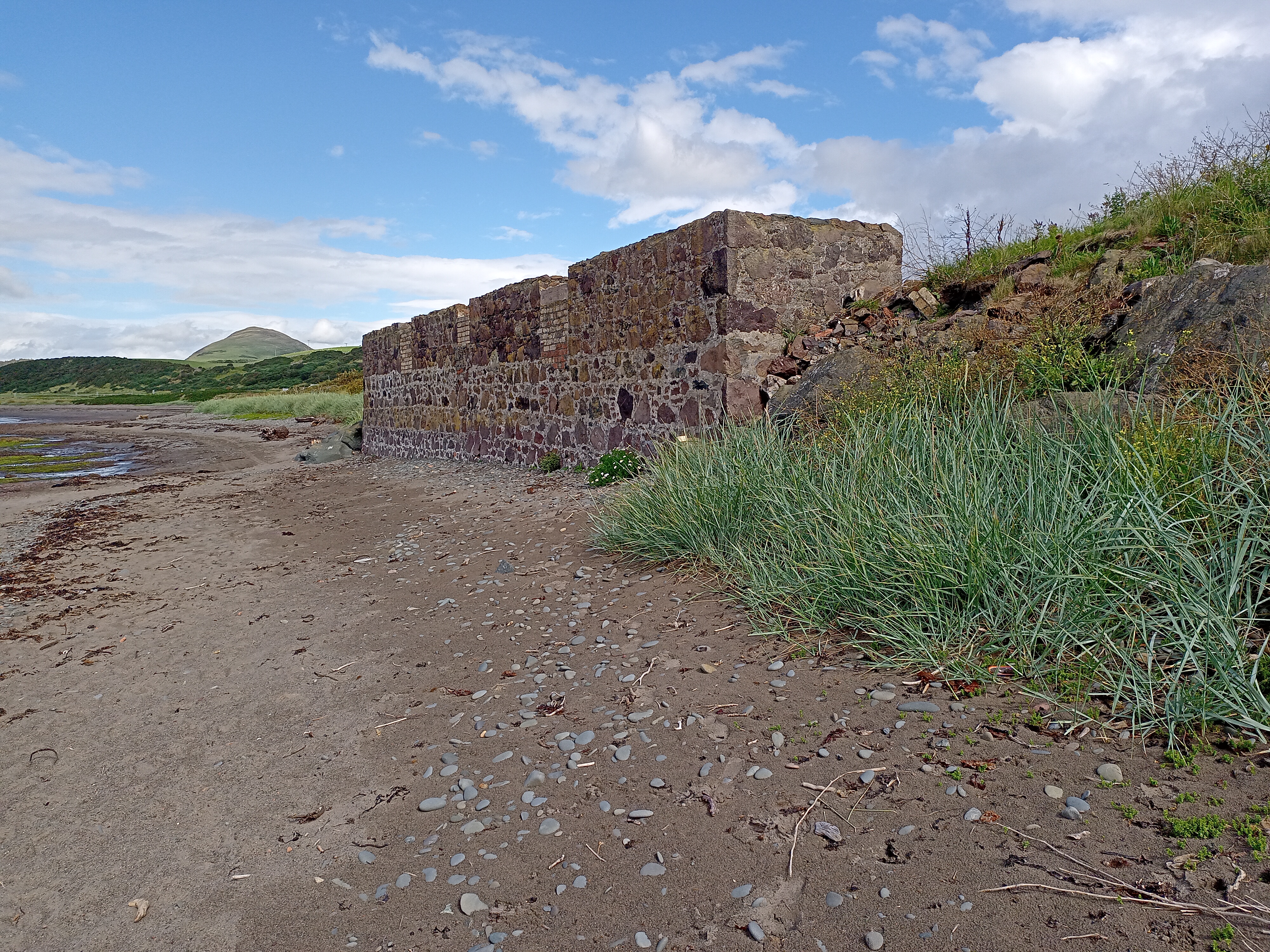 Looking NE - front of boat house with three bricked up windows.