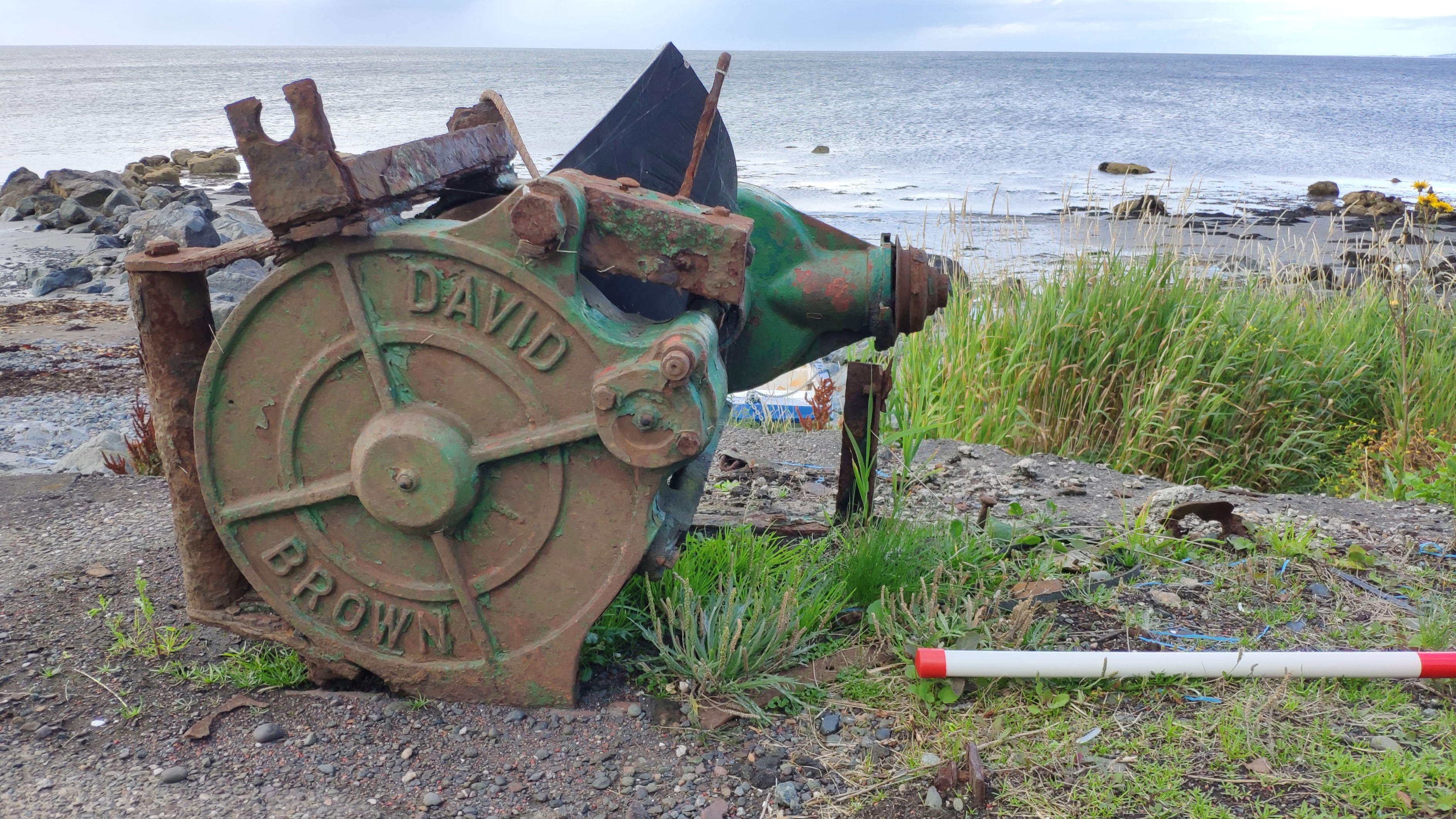 Close up of winch on coast edge, Lendalfoot